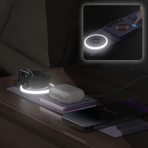 DAM Base de carga plegable portátil Magsafe 15W + Qi + Apple Watch. Luz led de noche. 31,8x8,3x0,9 Cm. Color: Naranja