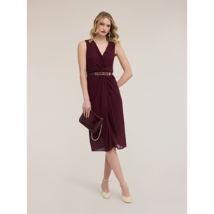 Motivi - Vestido tubo de georgette con drapeado - Burgundy