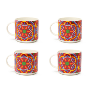 Set 4 Tazze Tè Excelsa – Puebla, New Bone China Multicolore