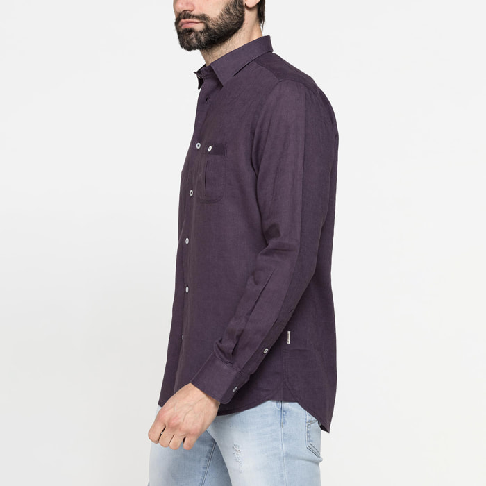 CAMICIA MISTO LINO COTONE IN COLORE TINTA UNITA