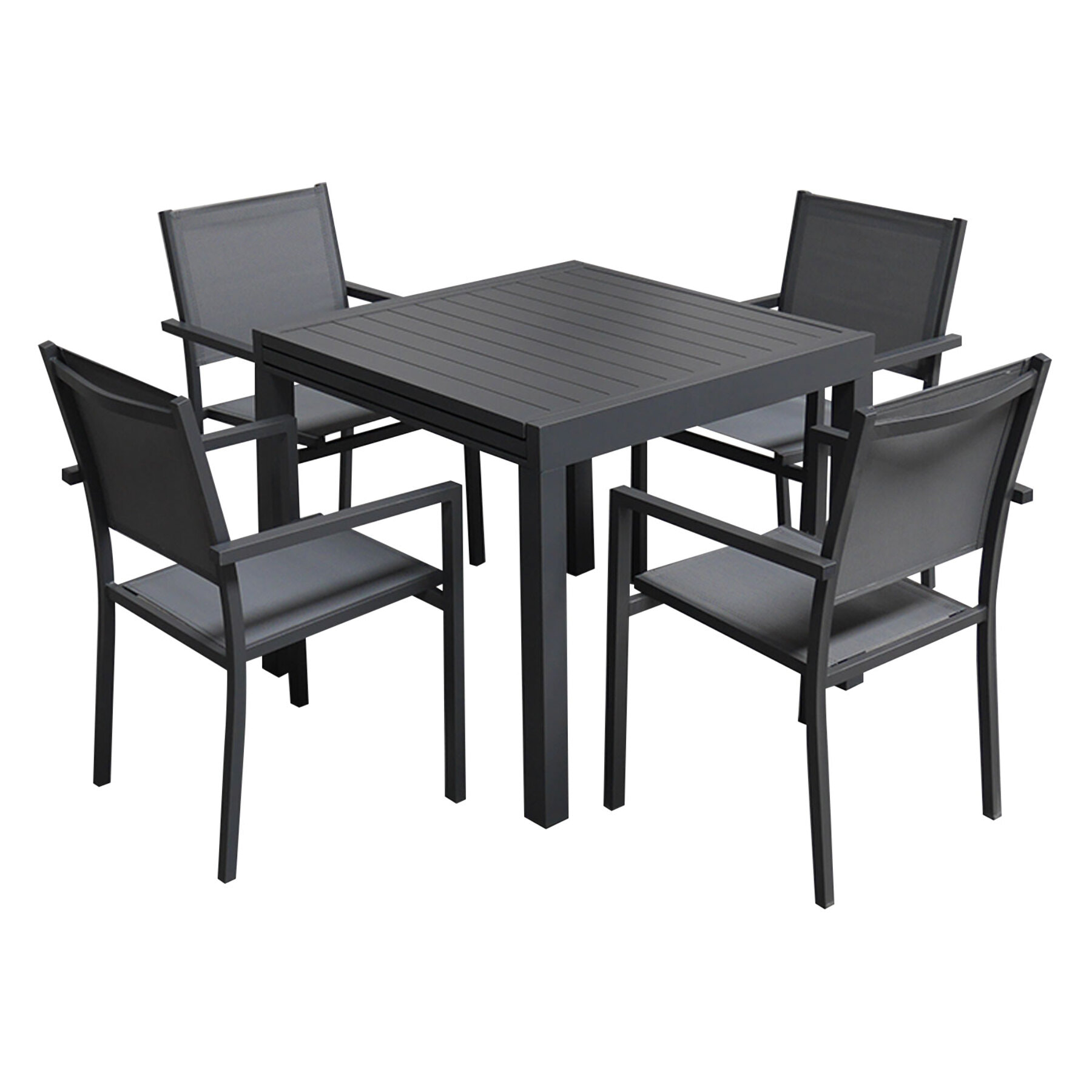 Salon de jardin VENEZIA extensible 90/180 en textilène gris 8 places - aluminium anthracite