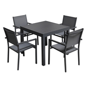 Salon de jardin VENEZIA extensible 90/180 en textilène gris 8 places - aluminium anthracite