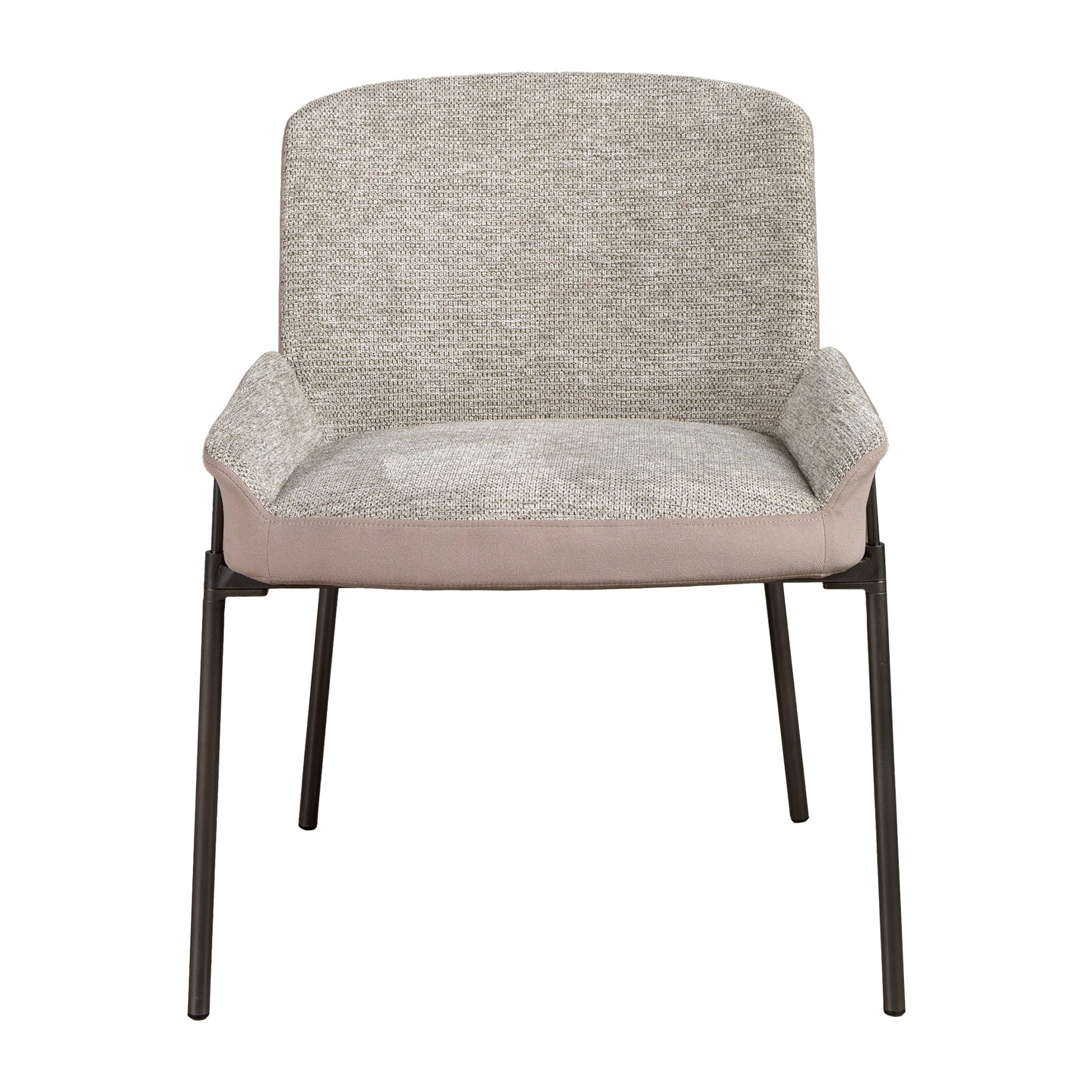 Silla Angel Cerdá con asiento tapizado en tela gris y respaldo tapizado en tela aterciopelada marrón patas de acero inoxidable oscurecido 58x54x76cm