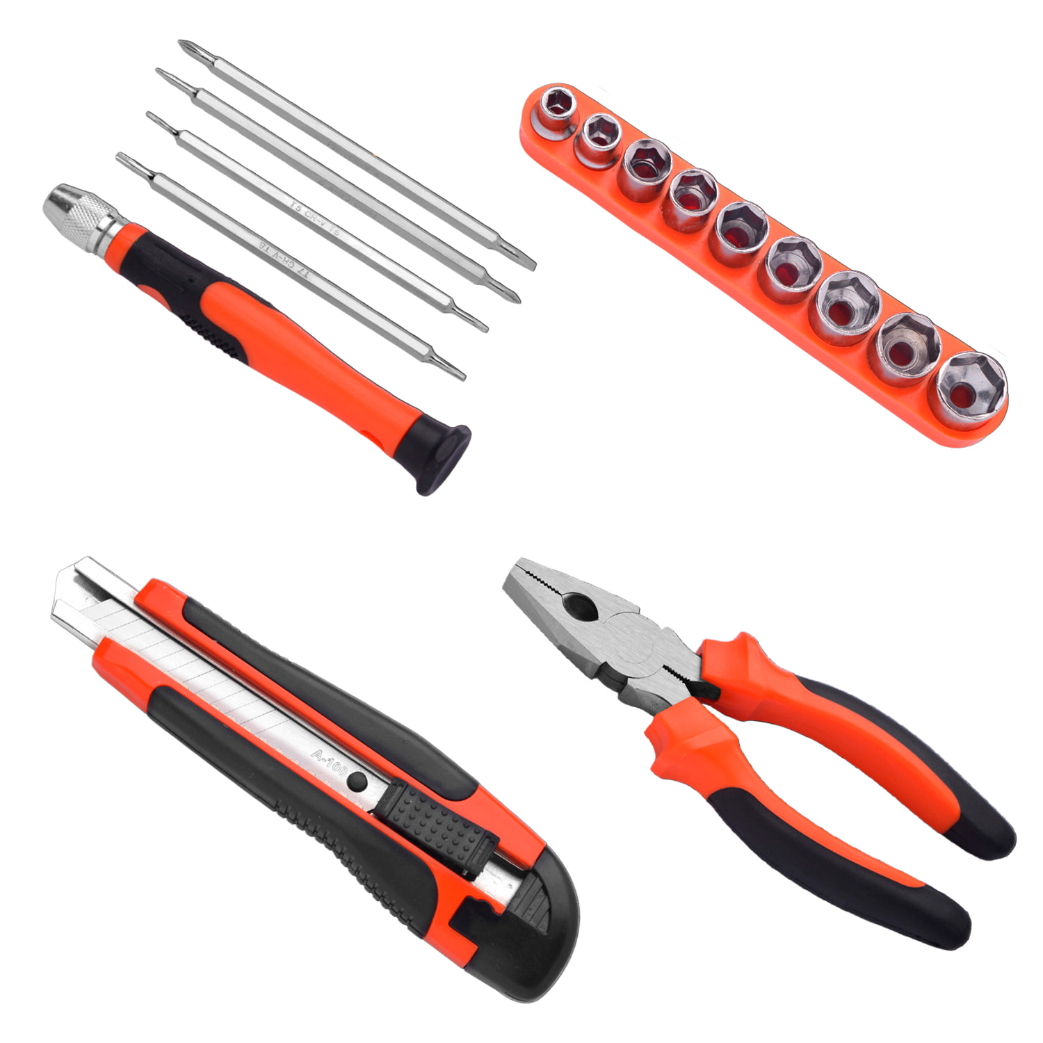 Juego de herramientas domésticas con maletín de transporte y 45 piezas.