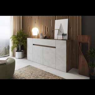 Credenza Moderna Madia In Melaminico 4 Ante E 1 Cassetto Mobile Contenitore Sala Pranzo Soggiorno Design Senza Maniglie 170x85x40 cm Noce Spatolato