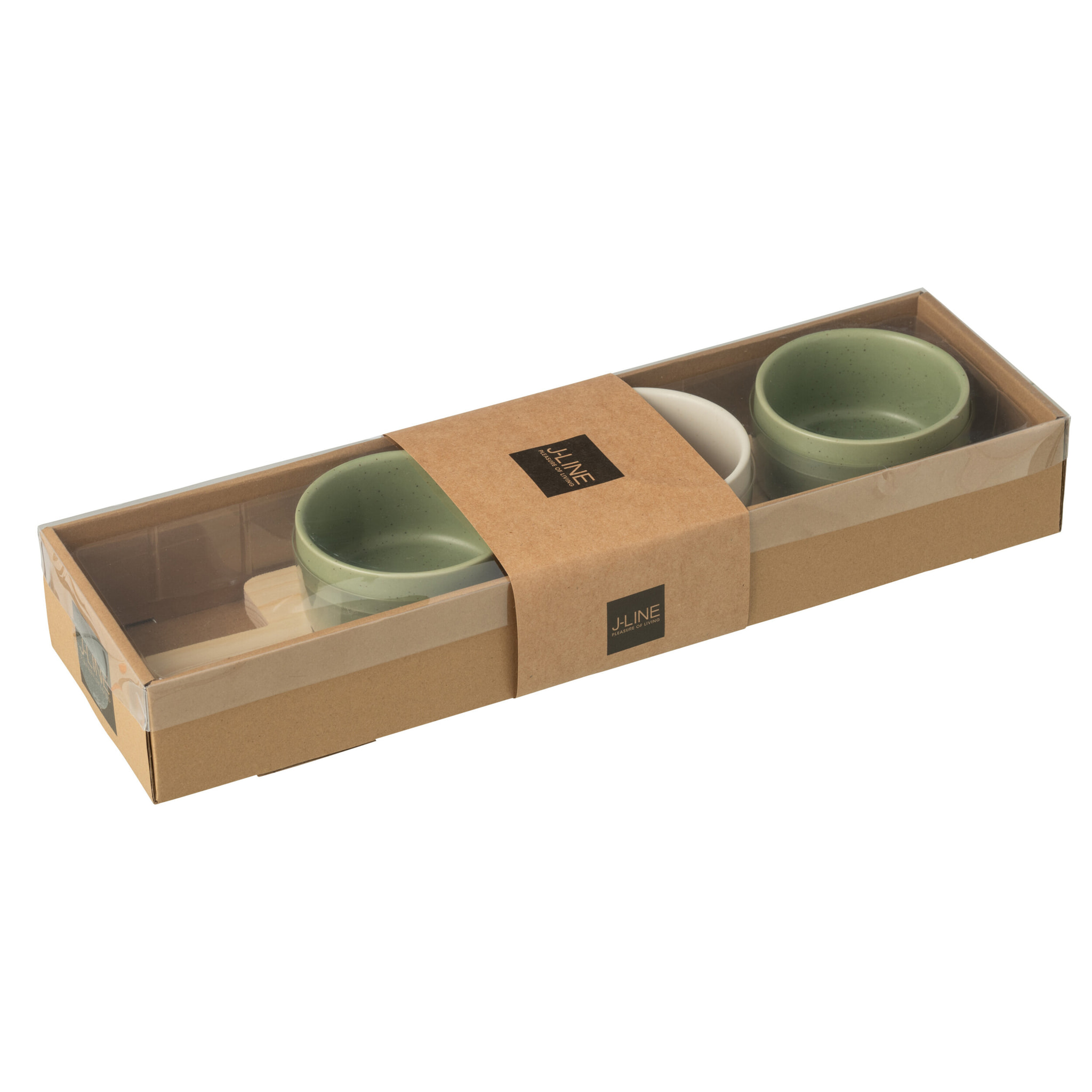 J-Line planche à tapas 4 bols + plateau Bambou - céramique/bois - blanc/vert