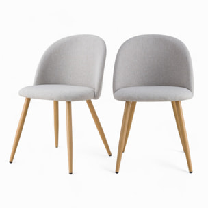 Lot de 2 chaises en tissu taupe chiné clair et pieds en métal - Cozy