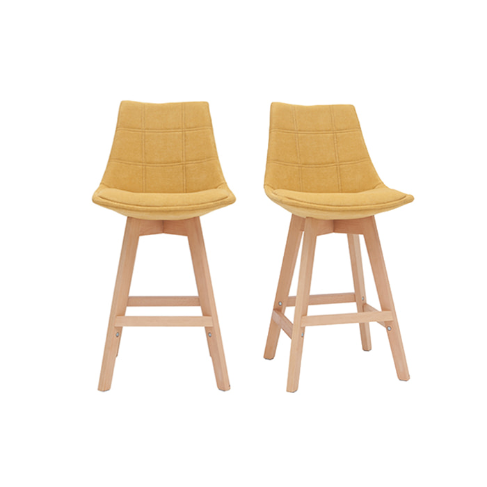 Tabourets de bar scandinaves tissu effet velours jaune moutarde 65 cm (lot de 2) MATILDE