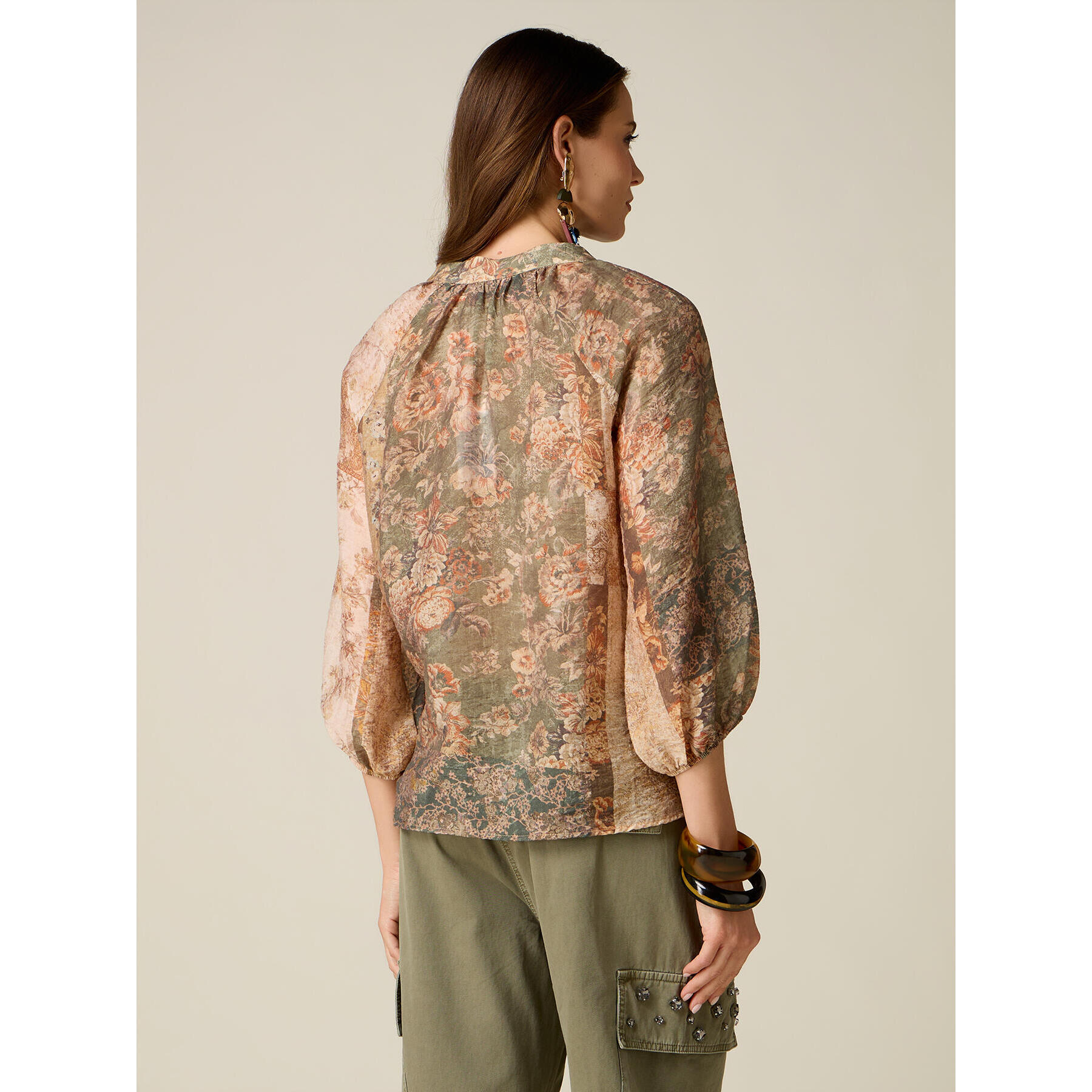 Oltre - Blusa misto lyocell fantasia - Beige