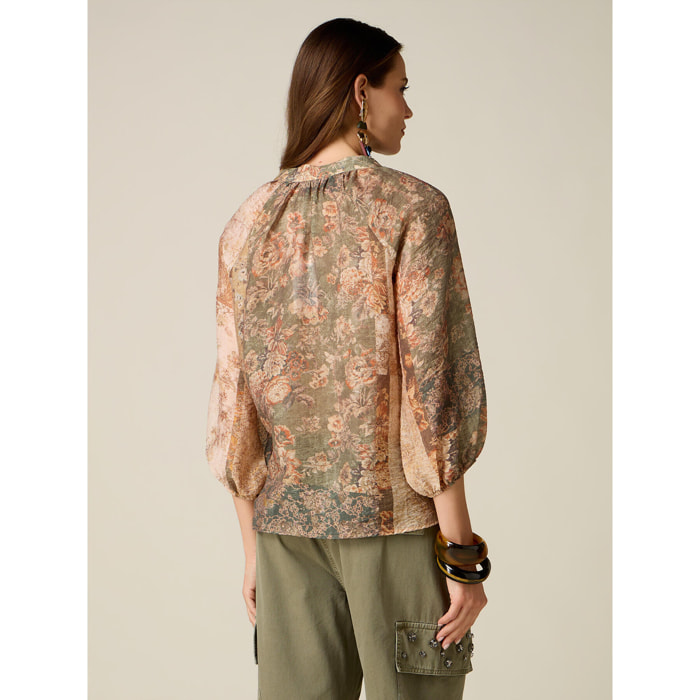 Oltre - Blusa misto lyocell fantasia - Beige