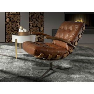 Mesa rincón redonda en madera de MDF en beige y una tapa de madera chapada en nogal natural 52x52x50cm