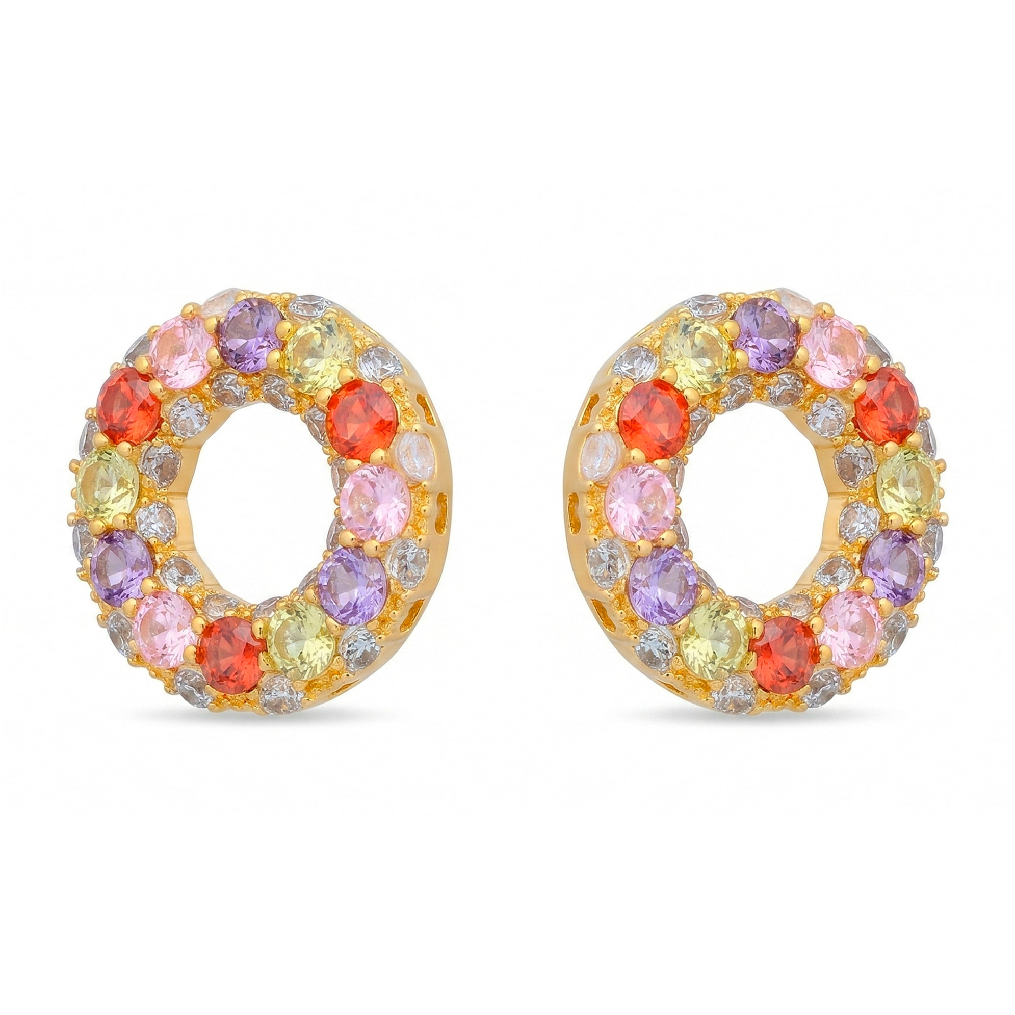 Pendientes de Circonita Multicolor acabado en oro amarillo de 18k