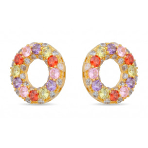Pendientes de Circonita Multicolor acabado en oro amarillo de 18k