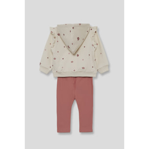 Conjunto niña sudadera con capucha y leggings, estampado floral con mariposas y volante en hombros | Color: Crudo | Street Monkey
