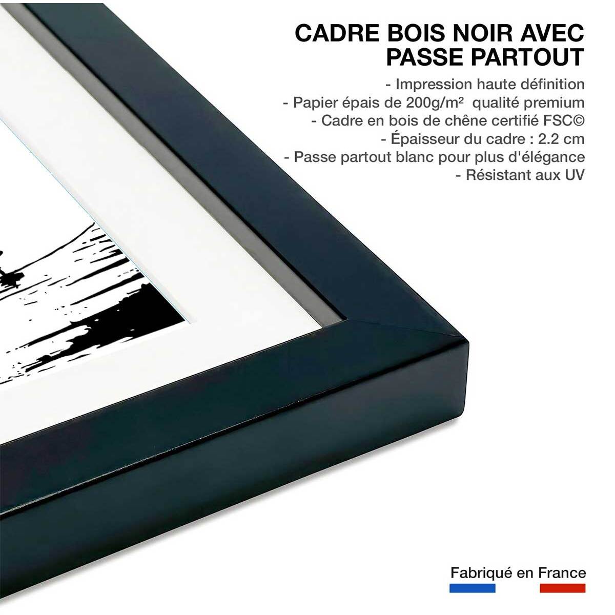 Poster shore break Affiche + cadre en bois - Noir