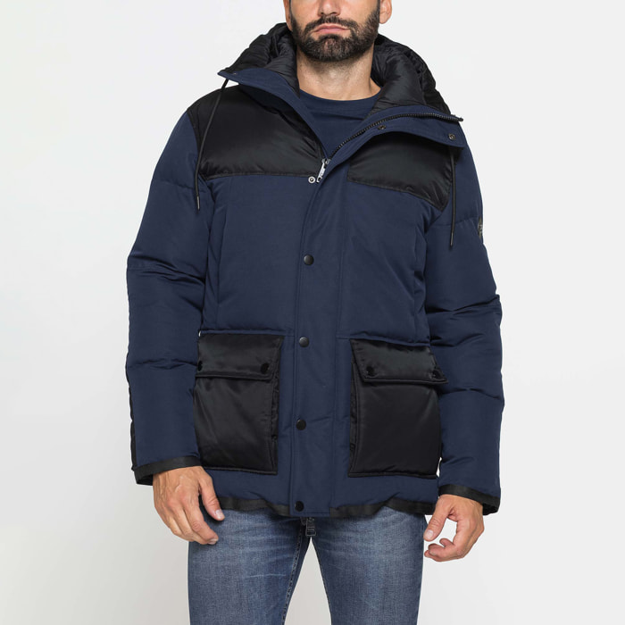 GIACCONE IMBOTTITO CON CAPPUCCIO COLOR BLOCK