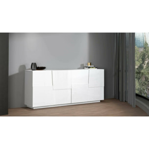 Credenza Ddambrosi, Buffet da soggiorno, Madia da salotto moderna con 4 ante, 200x44h86 cm, Bianco lucido