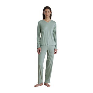 Pigiama donna in costina con scollo a V e pantalone senza polsino articolo bloom Noidinotte