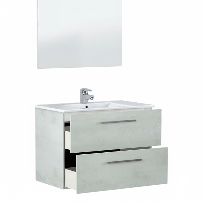 Mobile Mobiletto Bagno Sospeso Con 2 Cassettoni Soft Close Con Lavandino Lavabo In Ceramica E Specchio 57 x 80 x 45 Cm Colore Cemento Laccato
