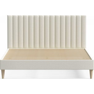 Lit adulte en tissu bouclé avec tête de lit matelassée - ELIOT