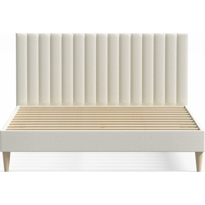 Lit adulte en tissu bouclé avec tête de lit matelassée - ELIOT