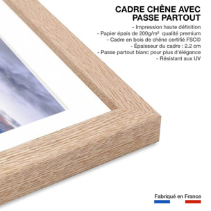 Affiche photo bleue reflets d'eau Affiche + cadre en bois - Chêne