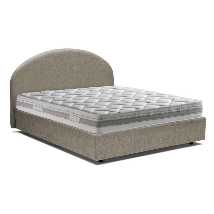 Letto singolo Beatrice, Letto contenitore con rivestimento in tessuto, 100% Made in Italy, Apertura frontale, adatto per materasso Cm 80x190, Tortora