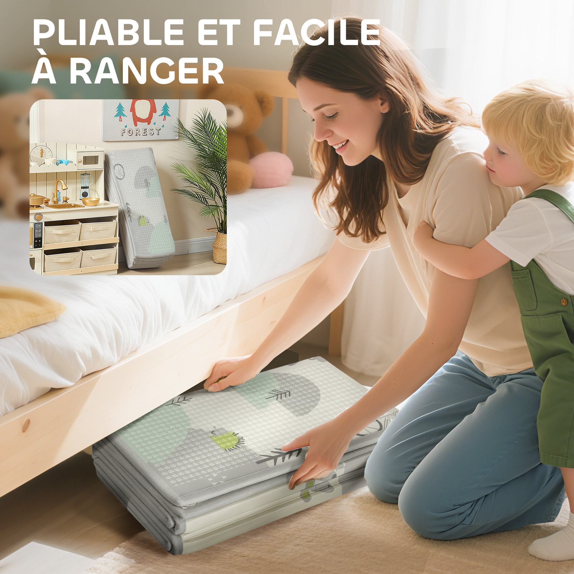 Tapis de jeu bébé pliable réversible motif animaux forêt - 200 x 150 x 1,5 cm - antidérapant imperméable