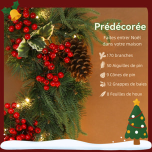 Couronne de Noël LED x 35 blanc chaud dia. 60 cm timer pommes de pin baies rouges feuilles houx