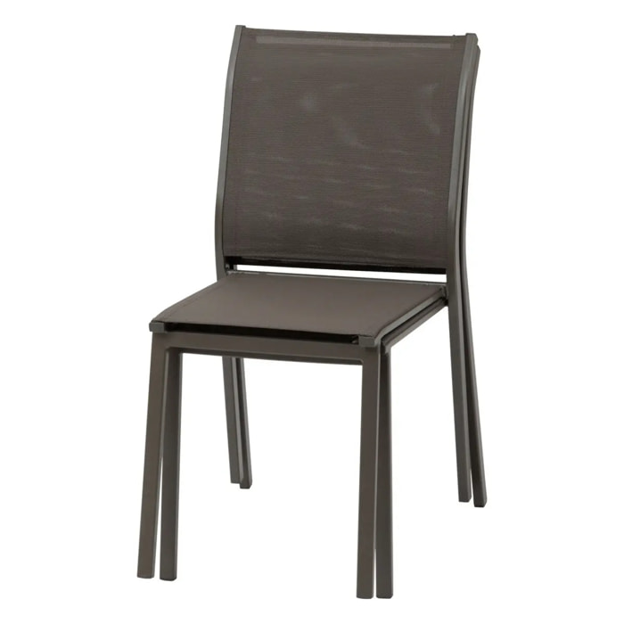 Chaise de jardin empilable "Essentia" wengé & praliné aluminium et texaline