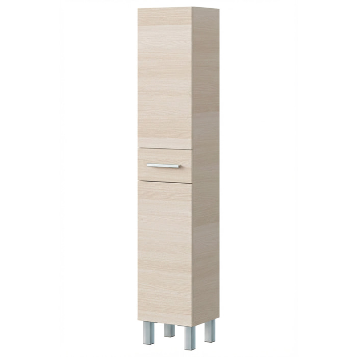 Mobile Alto Da Bagno Con 2 Ante E Cassetto Colonna Mobiletto Armadietto Salvaspazio In Melamina Lavanderia 182 x 35 x 30.5 Cm Rovere