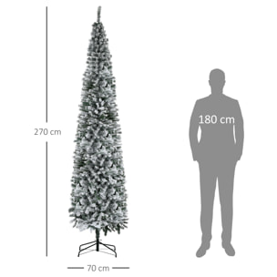 Árbol de Navidad Estrecho 270 cm Árbol de Navidad Artificial Nevado con 1014 Ramas y Soporte de Metal Árbol Navideño para Salón Verde y Blanco