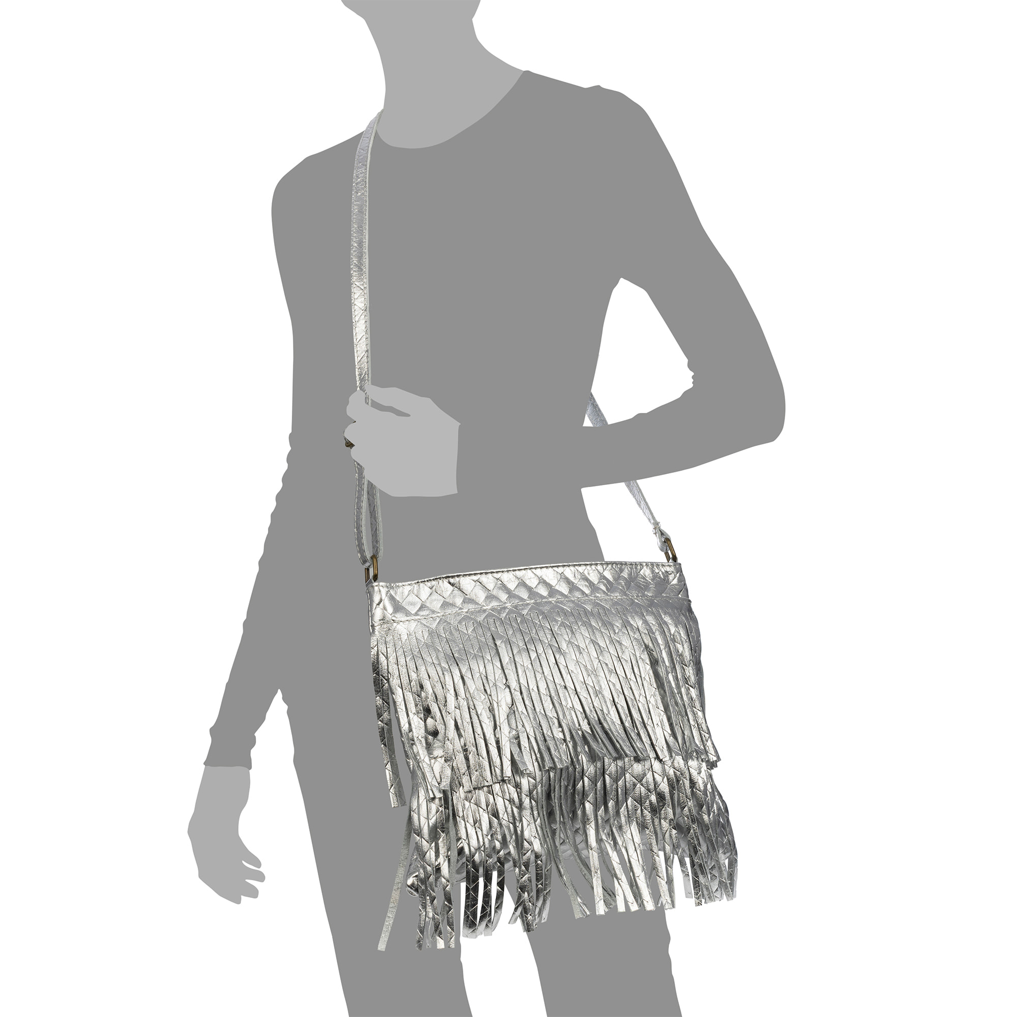 Avise borsa a tracolla con frange donna. Vera pelle scamosciata lucida.