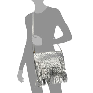 Avise borsa a tracolla con frange donna. Vera pelle scamosciata lucida.