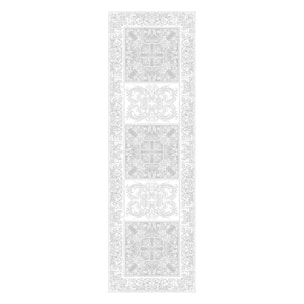 Chemin de table pur coton bio anti tache motif jacquard Alexandrine neige