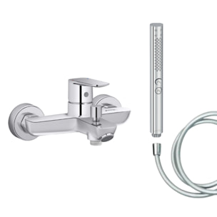 Mitigeur baignoire July+ + pommeau de douche Shift+ rond + flexible de douche lisse