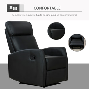 Fauteuil de relaxation inclinable 170° avec repose-pied ajustable revêtement synthétique noir