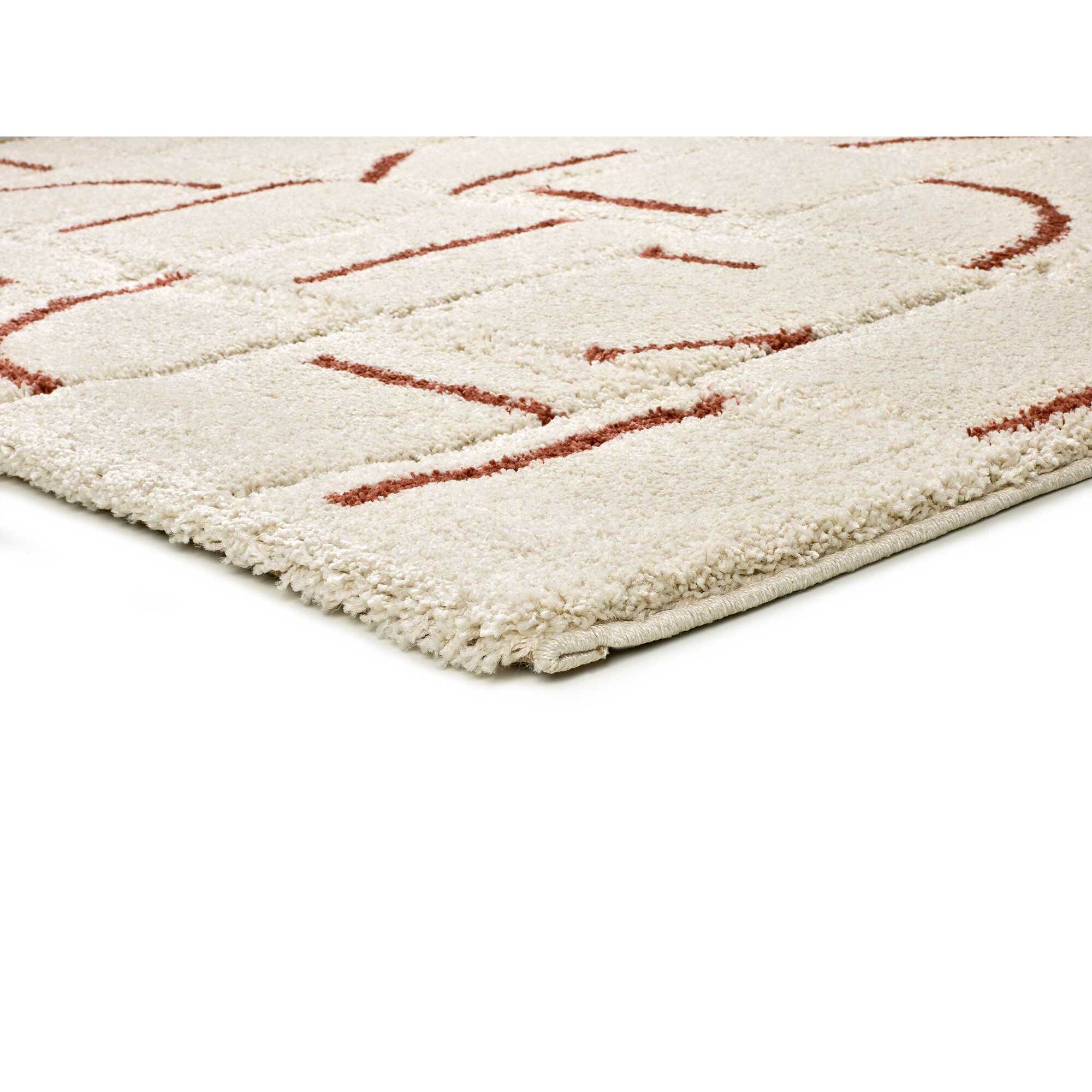 BRENDA Alfombra shaggy geométrica con relieve blanco y motivos caldera, varias medidas disponibles