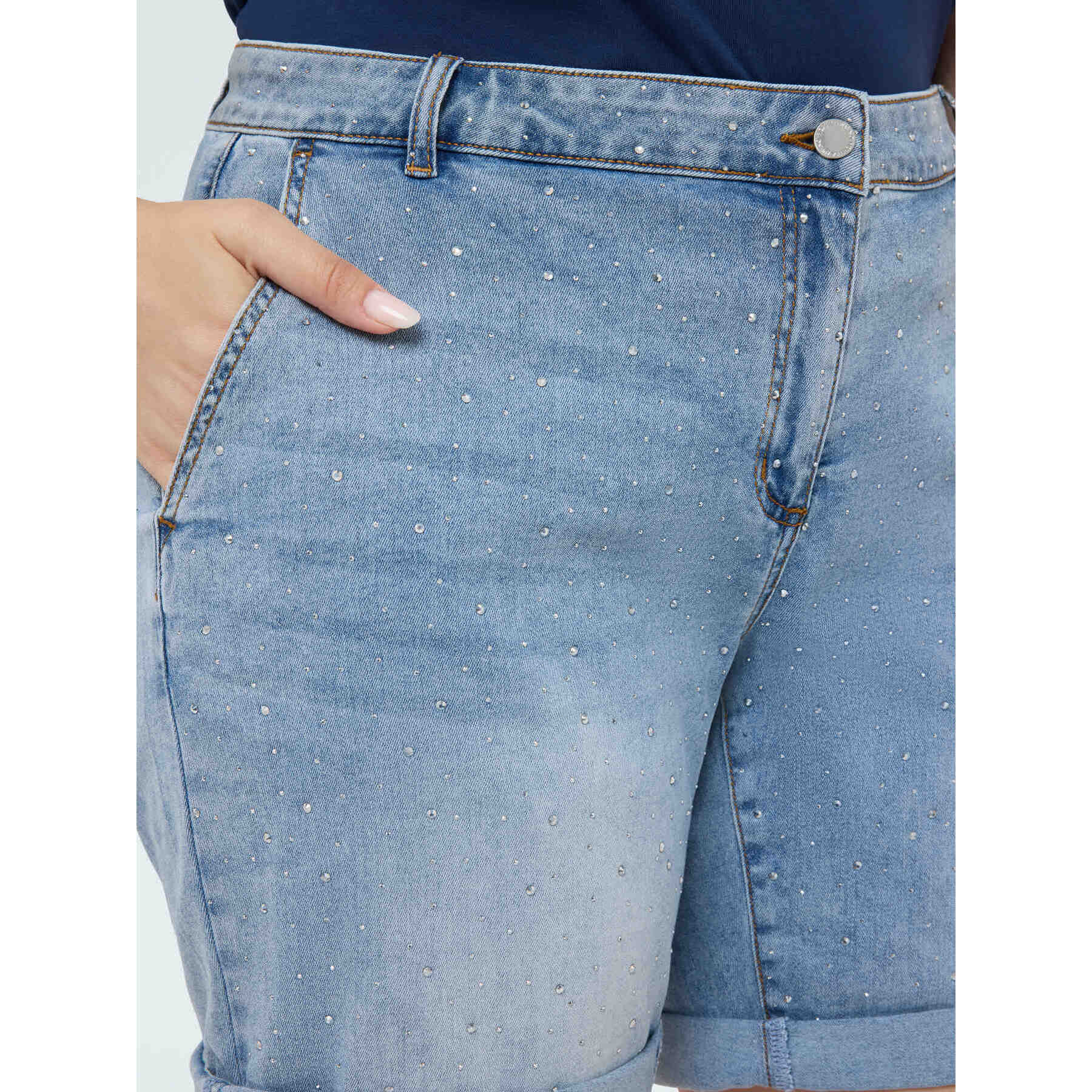 Fiorella Rubino - Shorts de denim con destellos de luz - Light - blue