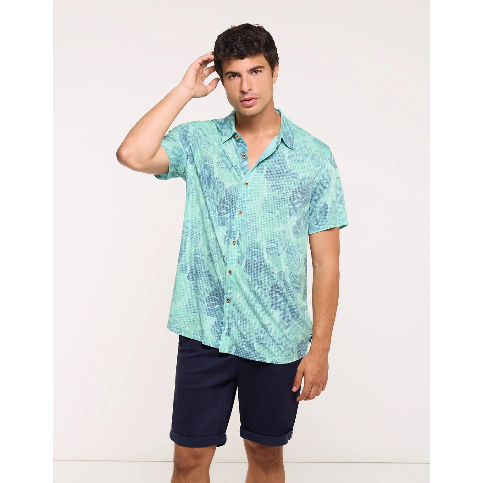 Camisa Manga Corta Turquesa - Folked