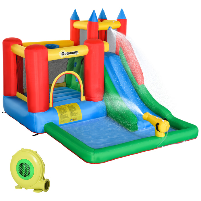 Castillo Hinchable con Tobogán Cama de Salto y Piscina para Niños +3 Años con Inflador y Bolsa de Transporte para Interior Exterior 330x245x215 cm Multicolor