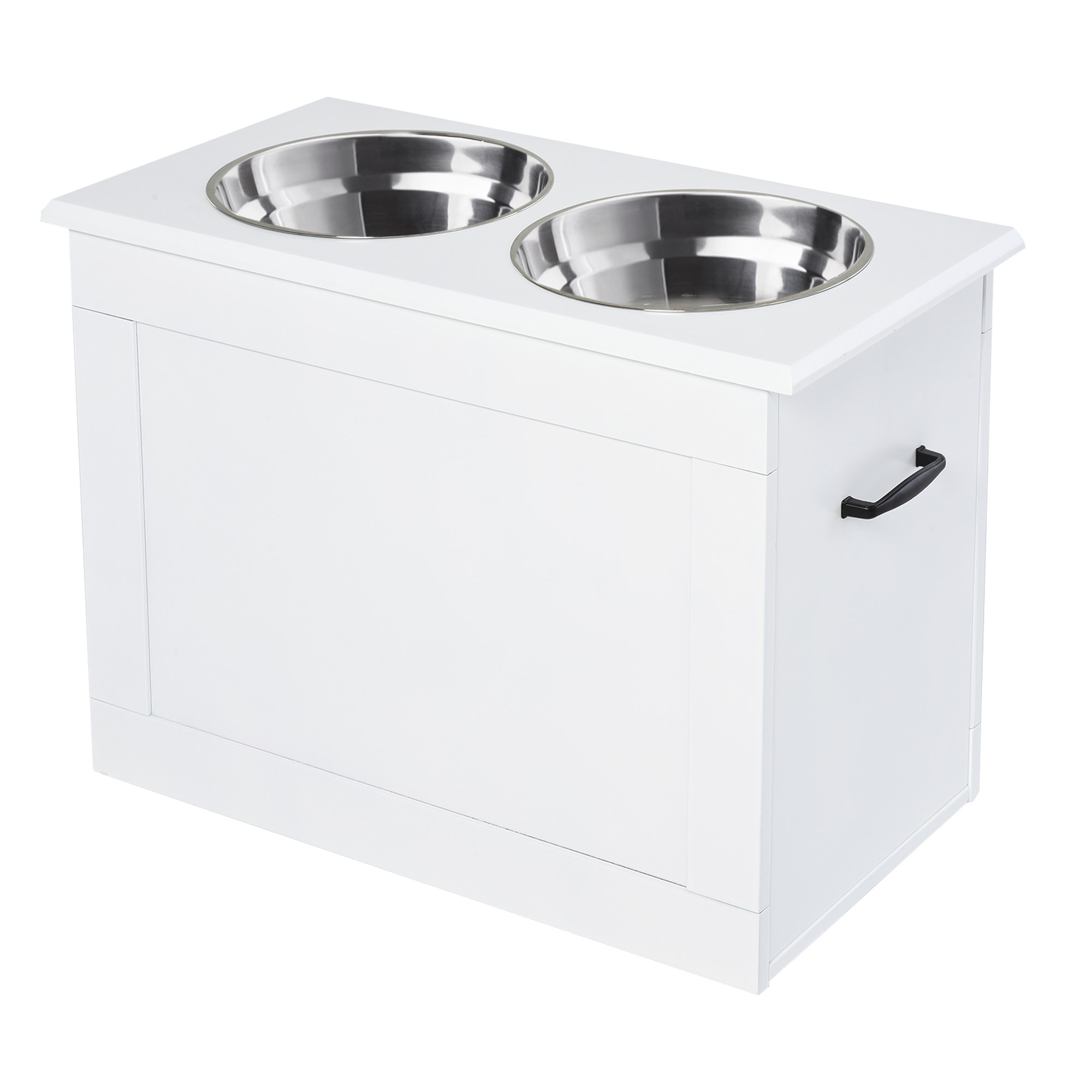 Comedero Elevado para Perros Cuencos para Perros con 2 Tazones de Acero Inoxidable y Espacio de Almacenaje Oculto 60x30x41 cm Blanco