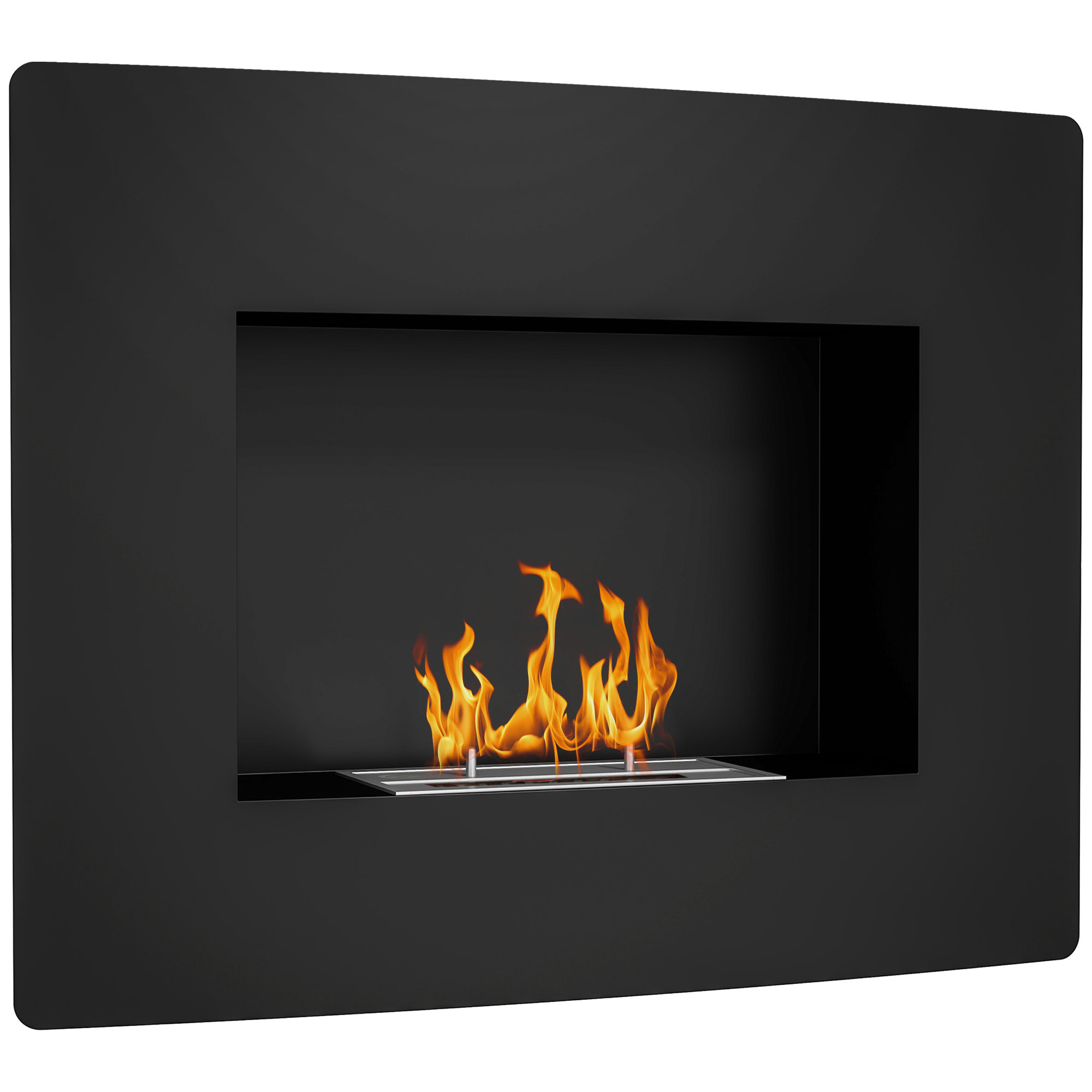 Chimenea de Bioetanol de Pared Estufa de Bioetanol Curva con Tanque de 0,9 L Apagallamas de Acero Inoxidable Tiempo de Combustión 3,3H para Interiores 15-20 m² 66x16x52 cm Negro
