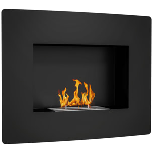 Chimenea de Bioetanol de Pared Estufa de Bioetanol Curva con Tanque de 0,9 L Apagallamas de Acero Inoxidable Tiempo de Combustión 3,3H para Interiores 15-20 m² 66x16x52 cm Negro