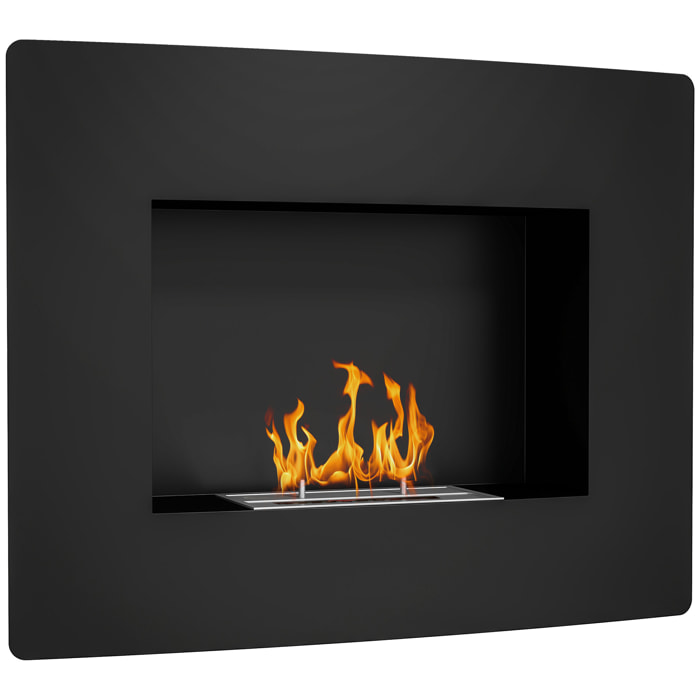 Chimenea de Bioetanol de Pared Estufa de Bioetanol Curva con Tanque de 0,9 L Apagallamas de Acero Inoxidable Tiempo de Combustión 3,3H para Interiores 15-20 m² 66x16x52 cm Negro