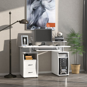 Bureau informatique multimédia multi-rangements 120L x 55l x 85H cm panneaux particules blanc