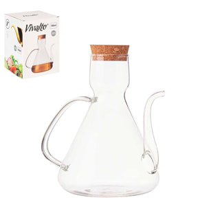 DAM CONTENITORE OLIO BOROSILICATO CON COPERCHIO IN SUGHERO 750ML 18x12x18 Cm. Colore trasparente