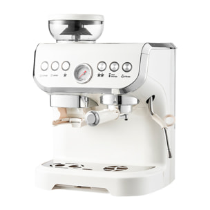 Cafetera espresso con molinillo integrado, 20 bar de presión y depósito de 2 L. Permite moler y preparar café al momento, con vara de vapor y controles sencillos.