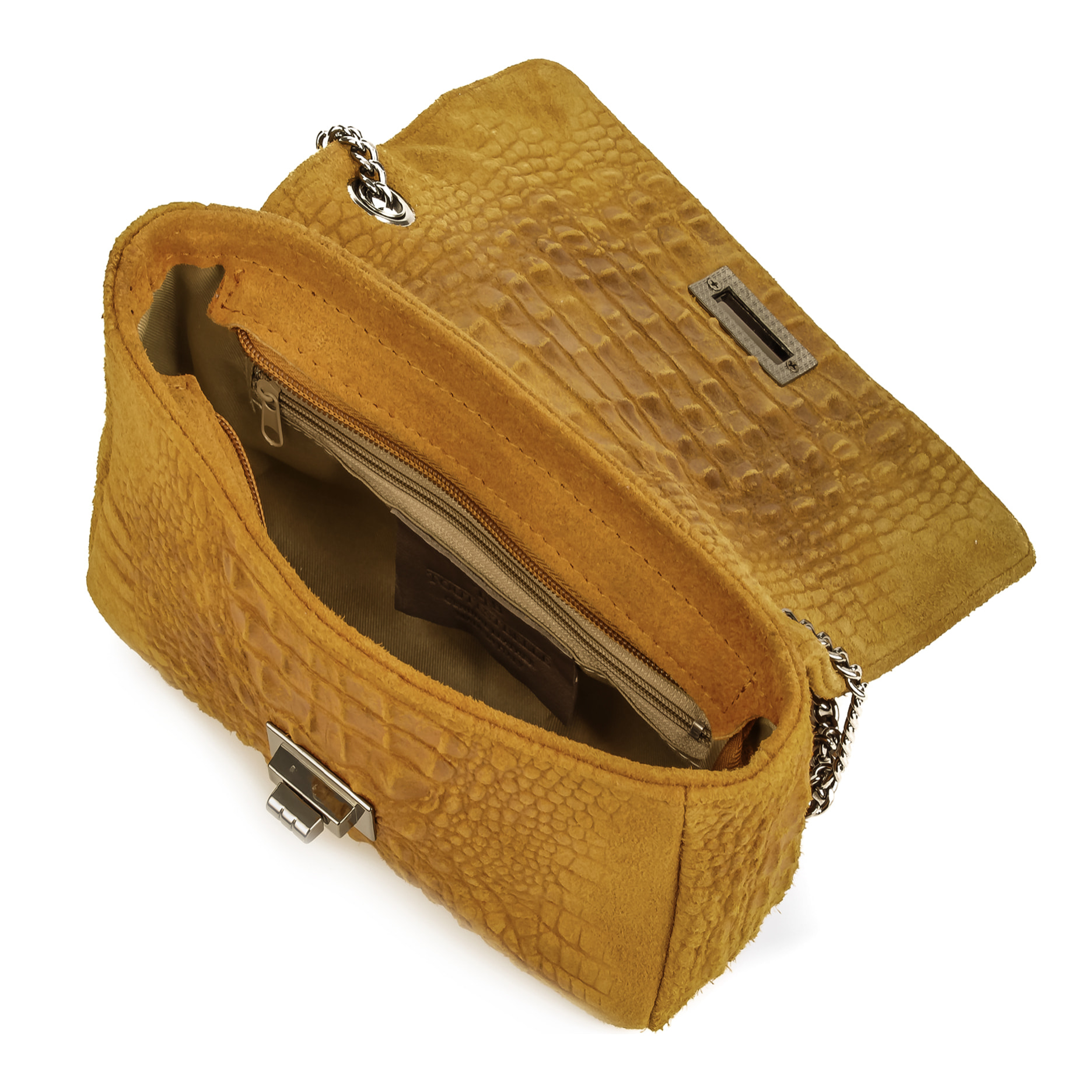 FIRENZE ARTEGIANI Monteriggioni Borsa a Spalla da Donna. Vera Pelle Scamosciata Incisione Coccodrillo Made in Italy 24x8x15 Cm. Colore: pelle