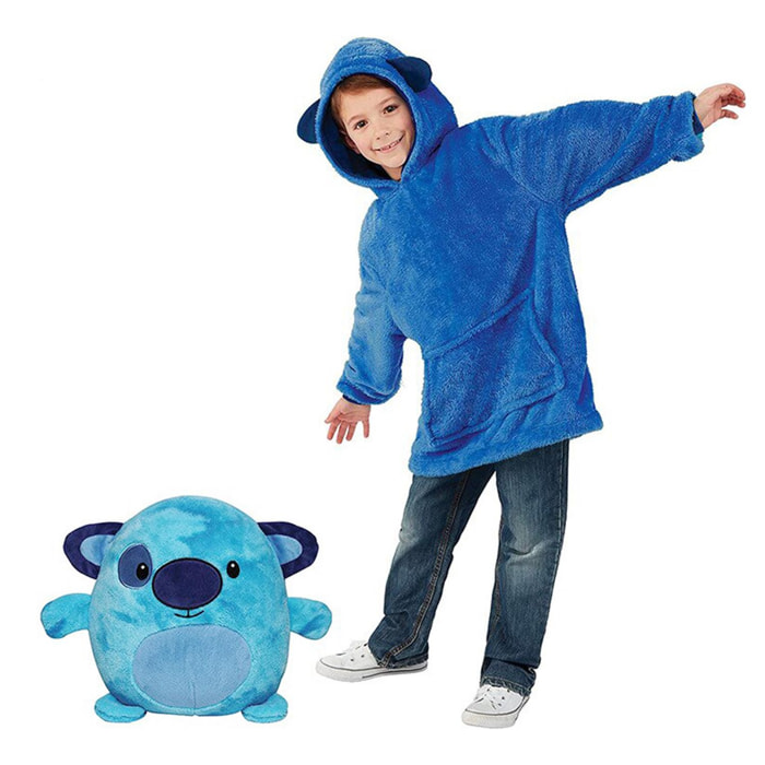 Peluche convertible en sudadera de felpa extrasuave, 60x47cm. Bolsillo frontal tipo canguro. Diseño Osito